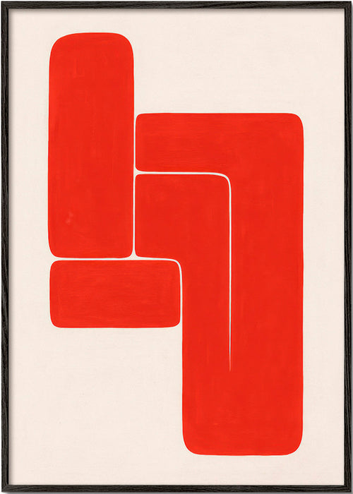 Geometrisch kunstwerk met rode L-vormen – Black Frame