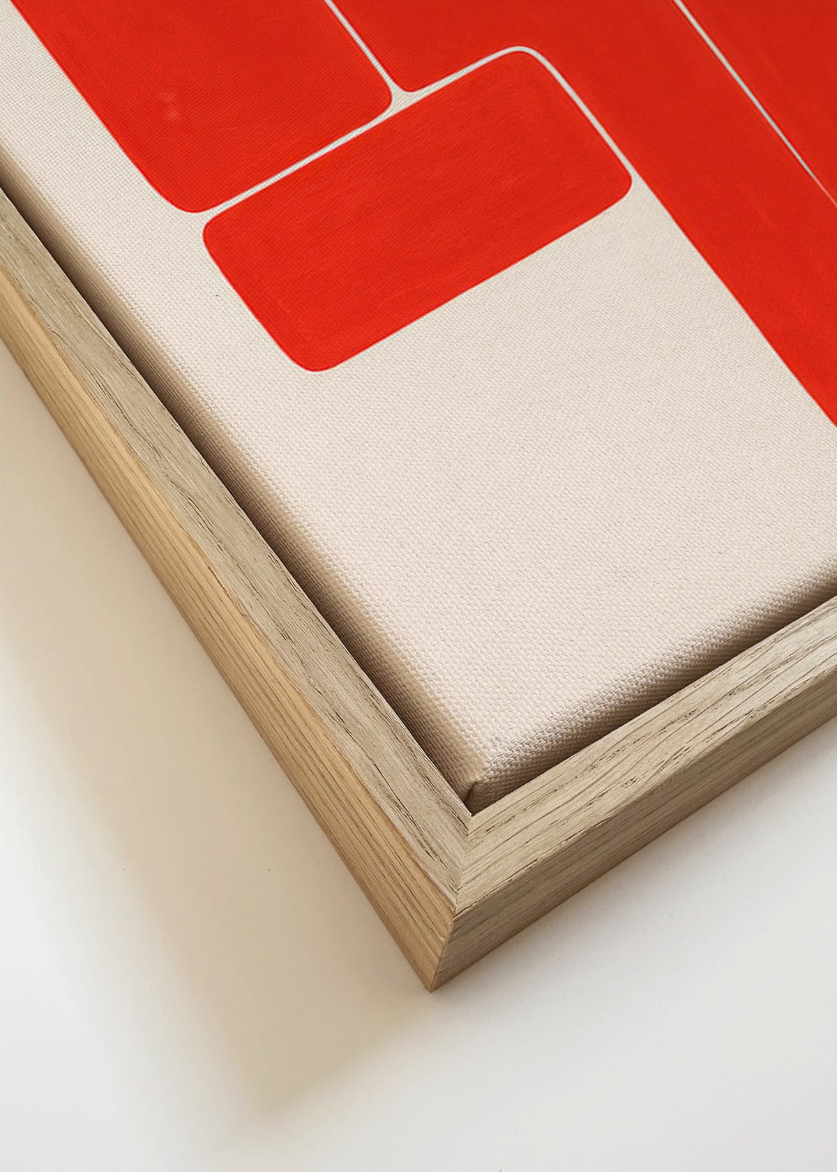 Geometrisch kunstwerk met rode L-vormen – Canvas detail