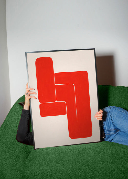 Geometrisch kunstwerk met rode L-vormen – Product1