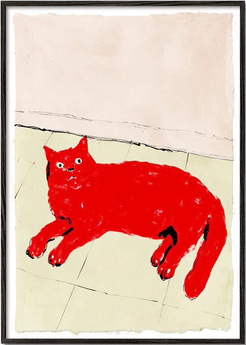 Rood kat schilderij liggend – Black Frame