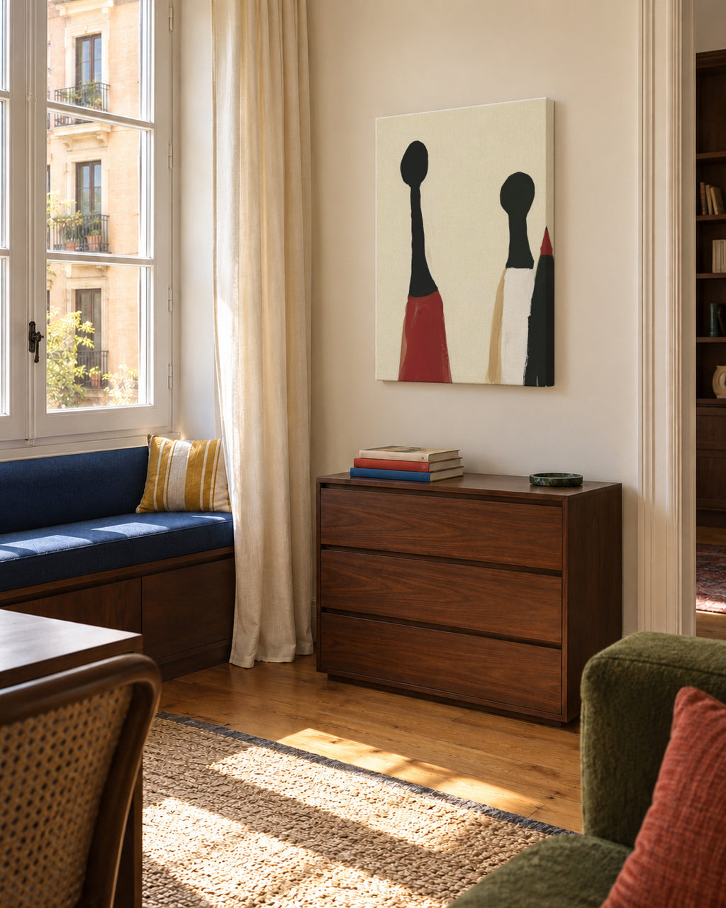 Red Skirt Figures - Unframed canvas in an interior
