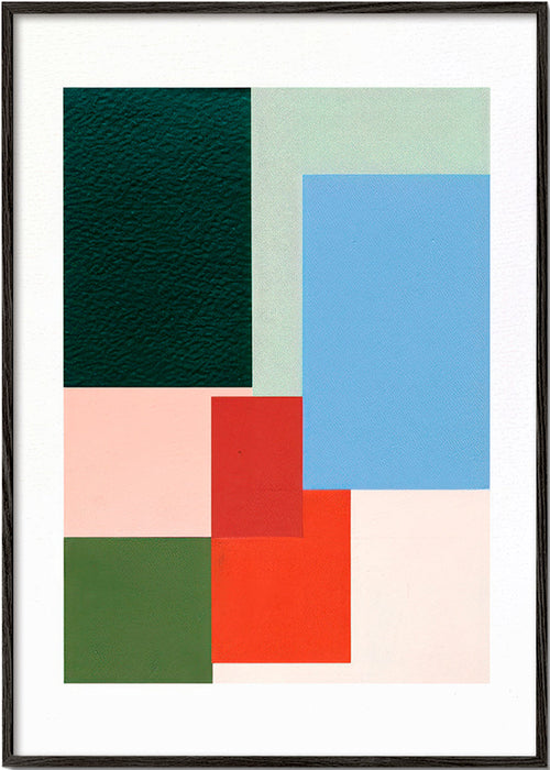 Geometrische poster met pastelkleurige blokken – Black Frame