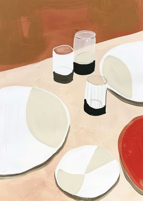 Keuken kunst minimal met borden en glazen