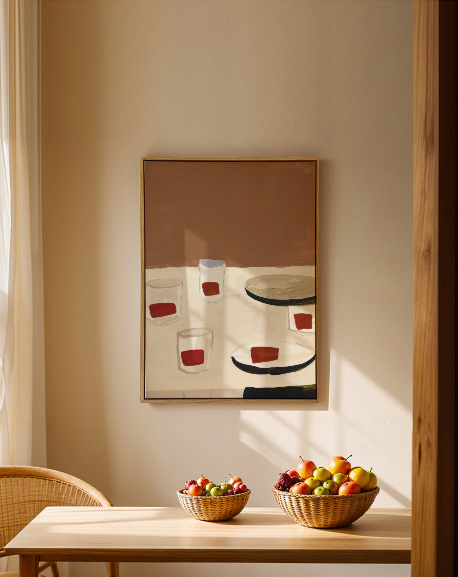 Dinner Arrangement II - Framed canvas in an interior