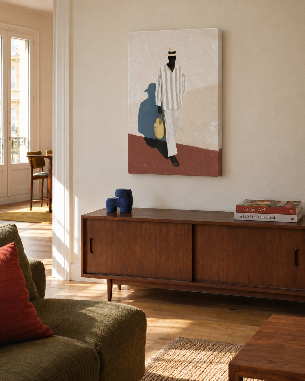 White Suit Walk I - Unframed canvas in an interior