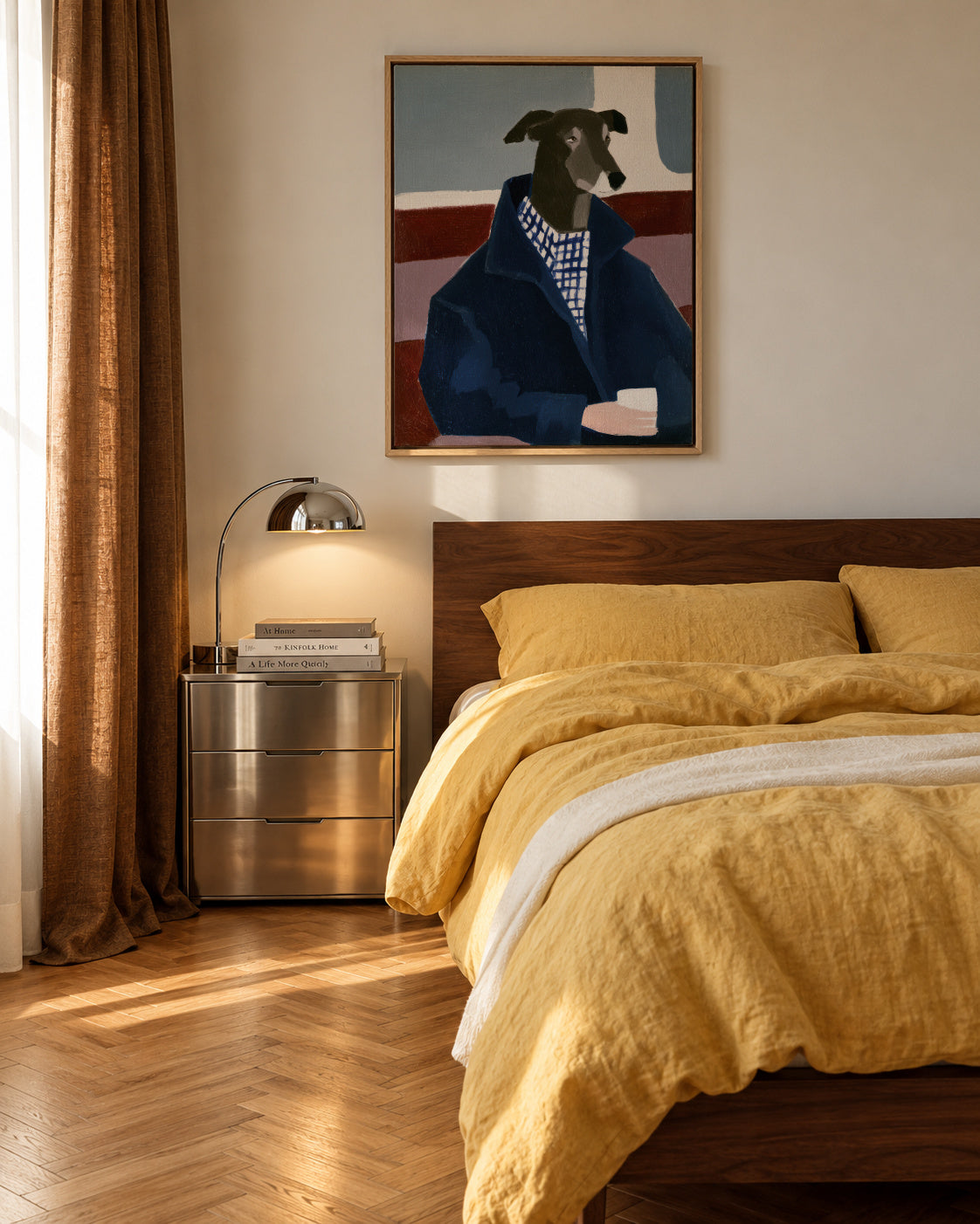 Greyhound in Blue - Framed canvas in an interior