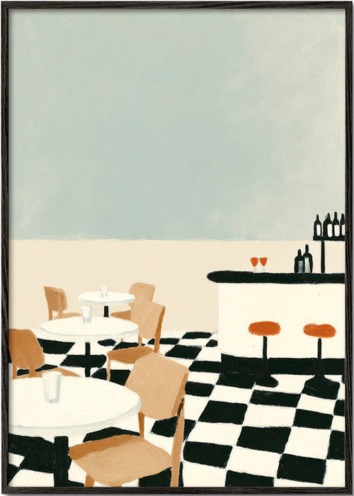 Keuken kunst dambordvloer met bar – Black Frame