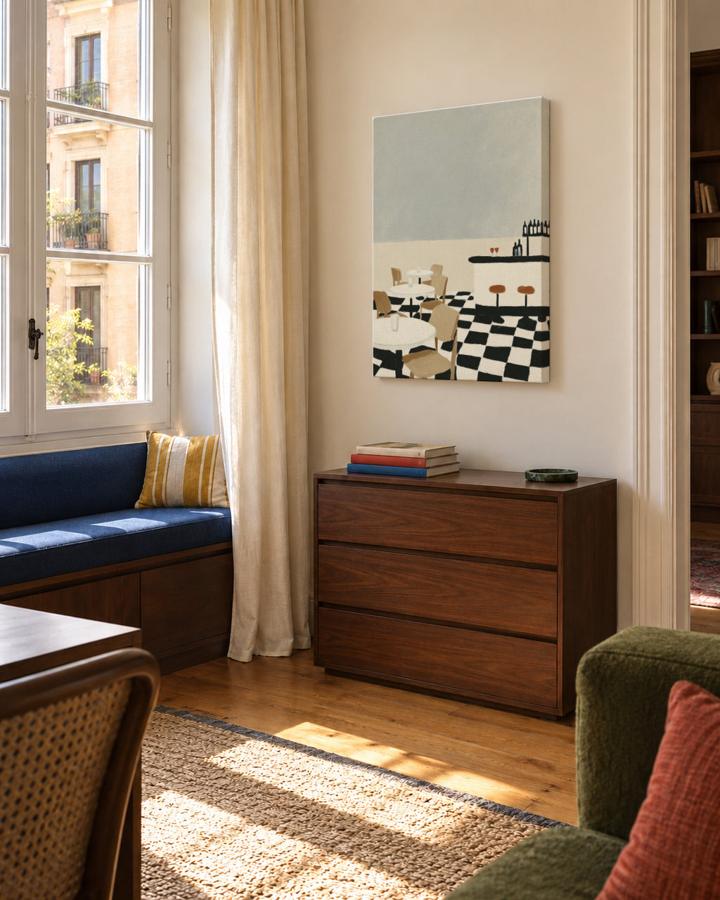 Checkerboard Patio - Unframed canvas in an interior