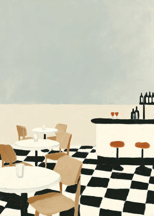 Keuken kunst dambordvloer met bar