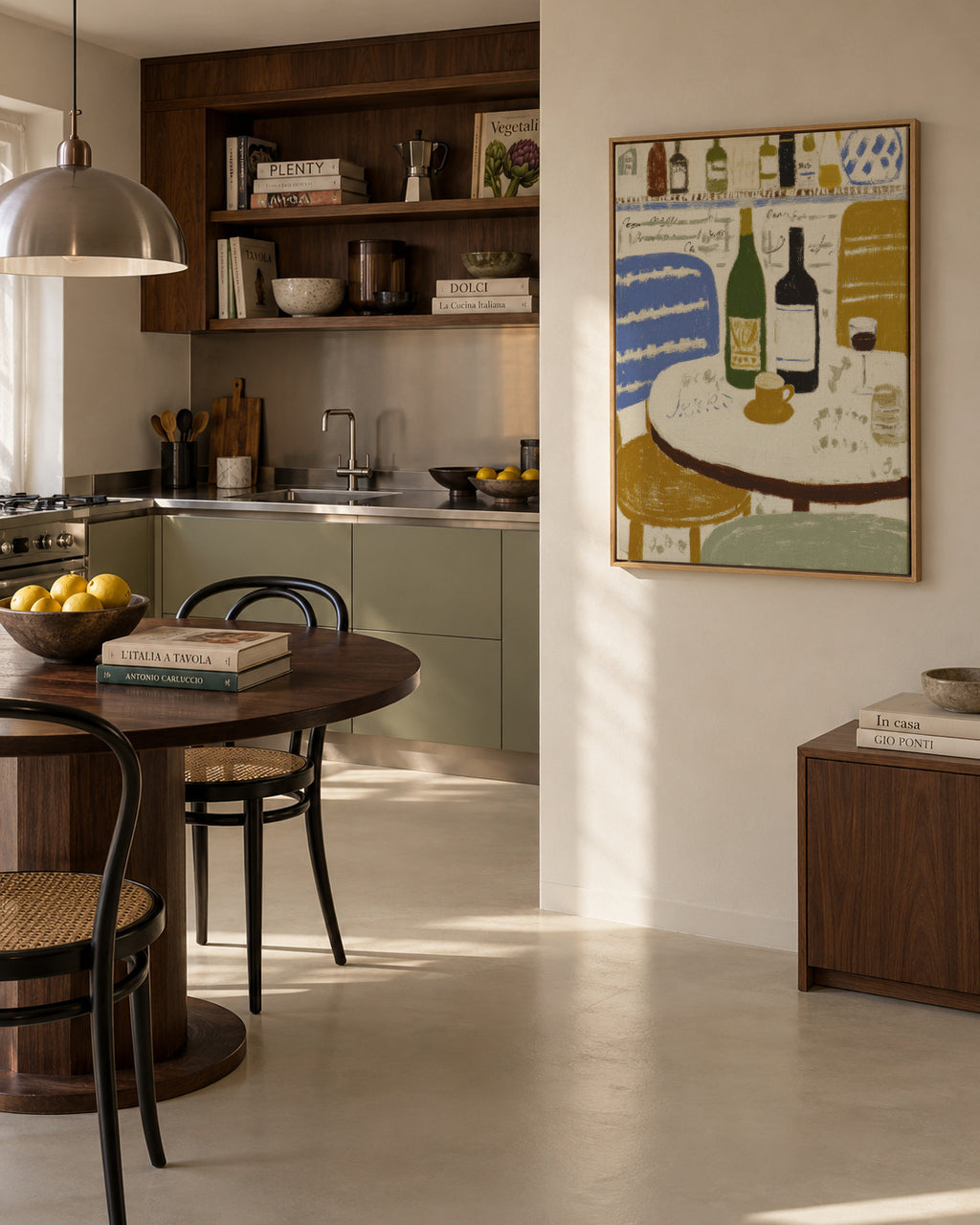 Bistro Table Still Life - Framed canvas in an interior