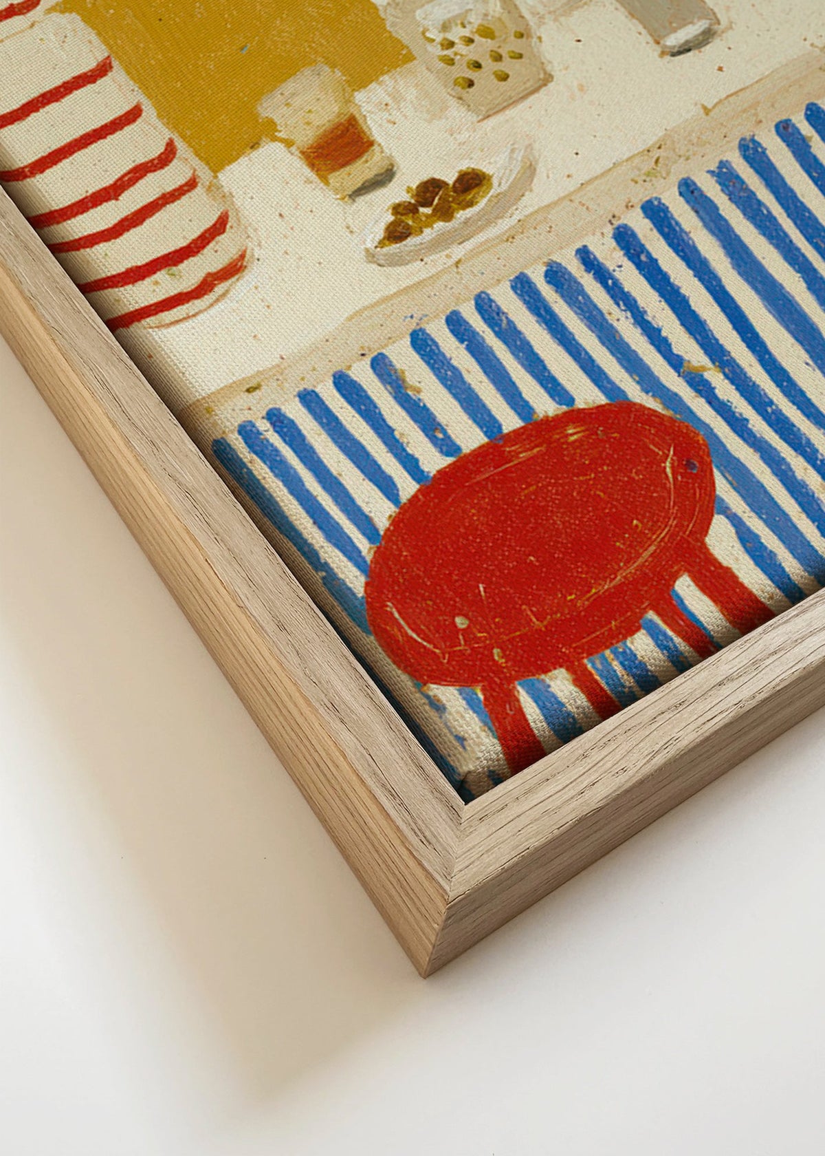 Keuken kunst: bar-stilleven met blauwe strepen – Canvas detail