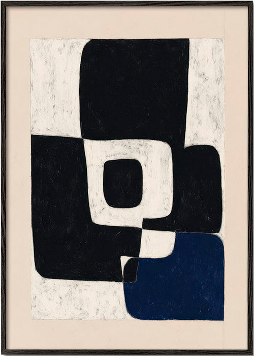 Abstract poster met zwarte blokken en blauw accent – Black Frame