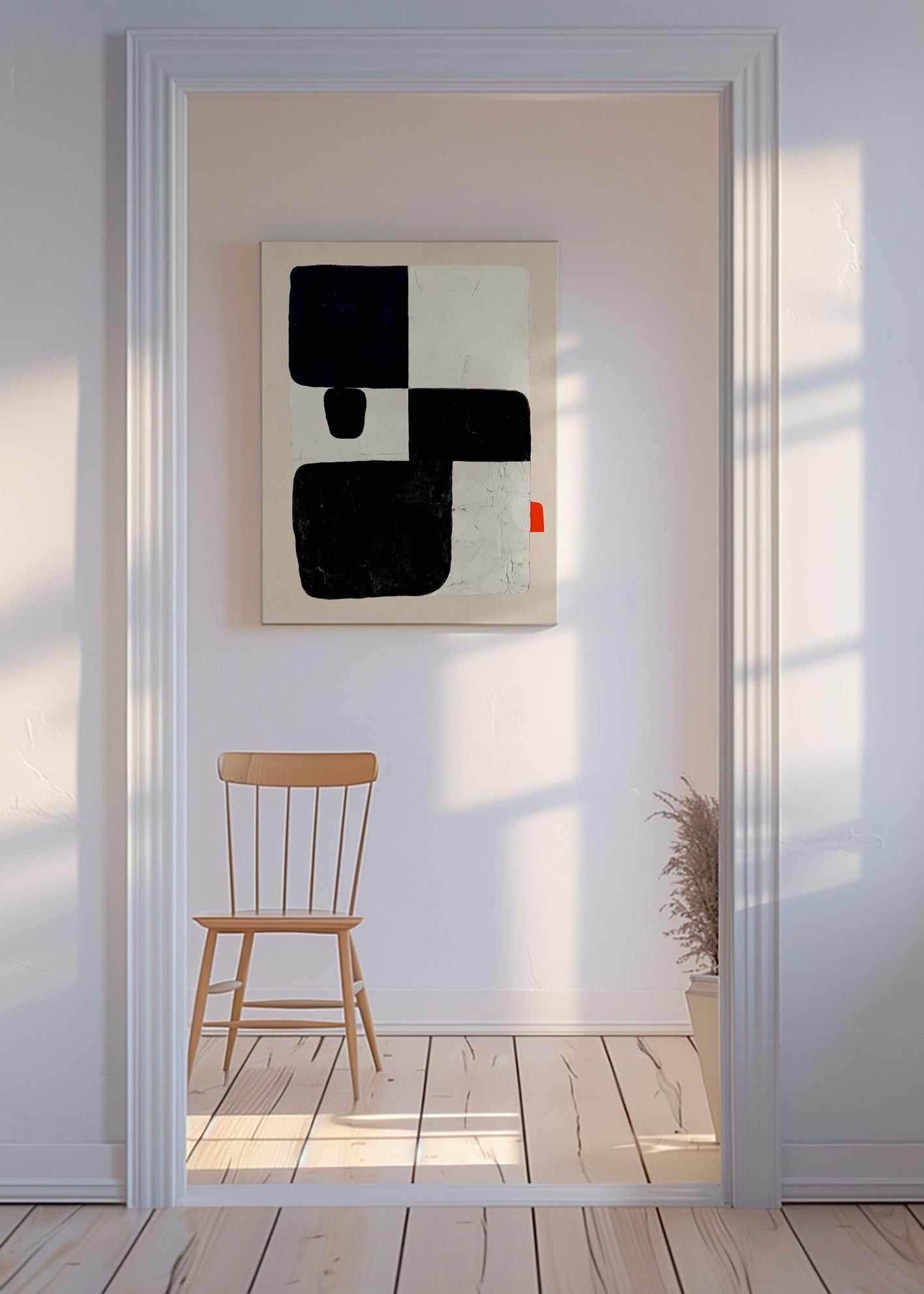 Geometrische poster met zwarte vlakken en rood accent – Canvas