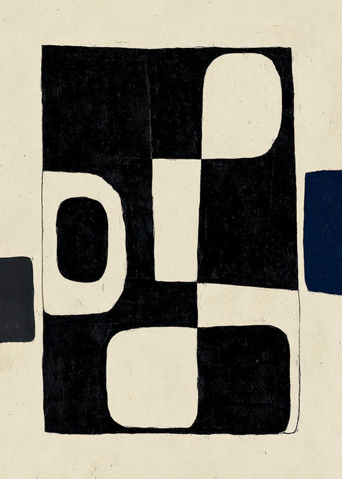 Geometrische poster met zwarte blokken en gebogen negatieven