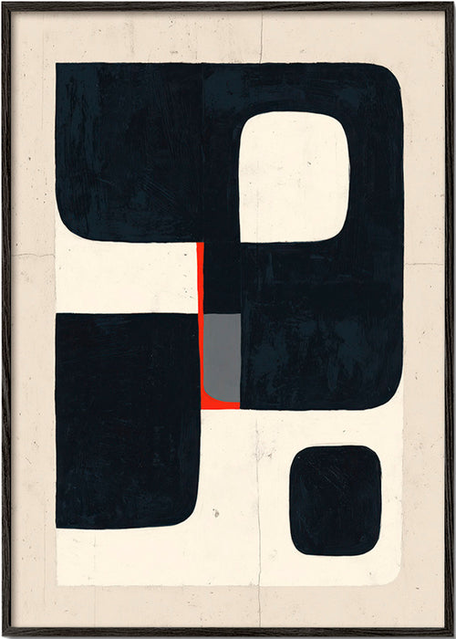 Geometrische poster met zwarte blokken en rood detail – Black Frame