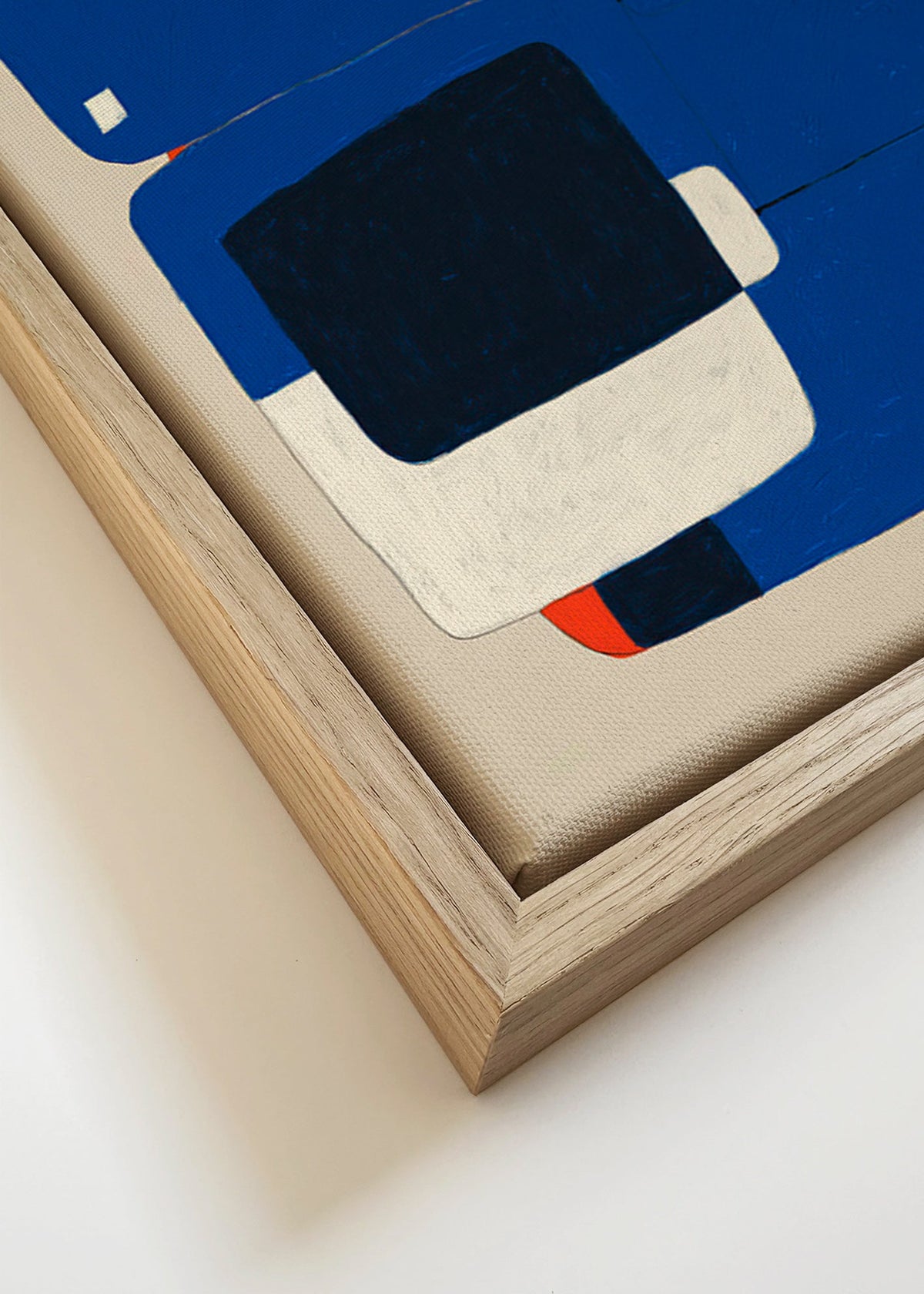 Abstracte print met kobaltblauwe blokken – Canvas detail