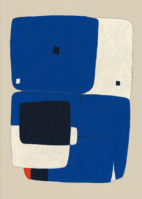 Abstracte print met kobaltblauwe blokken
