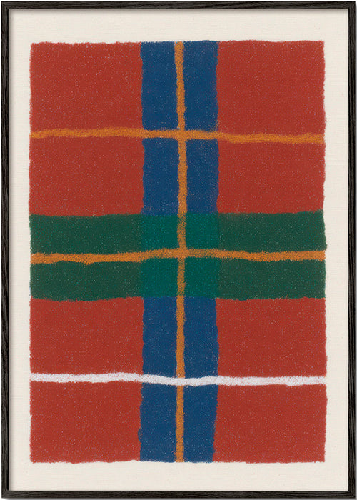 Geometrische tartan poster in warme kleuren – Black Frame
