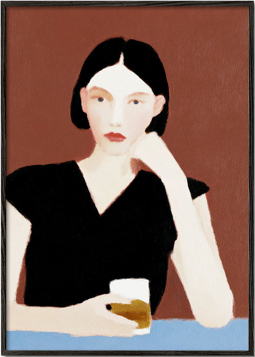 Keuken kunst: portret vrouw met glas – Black Frame