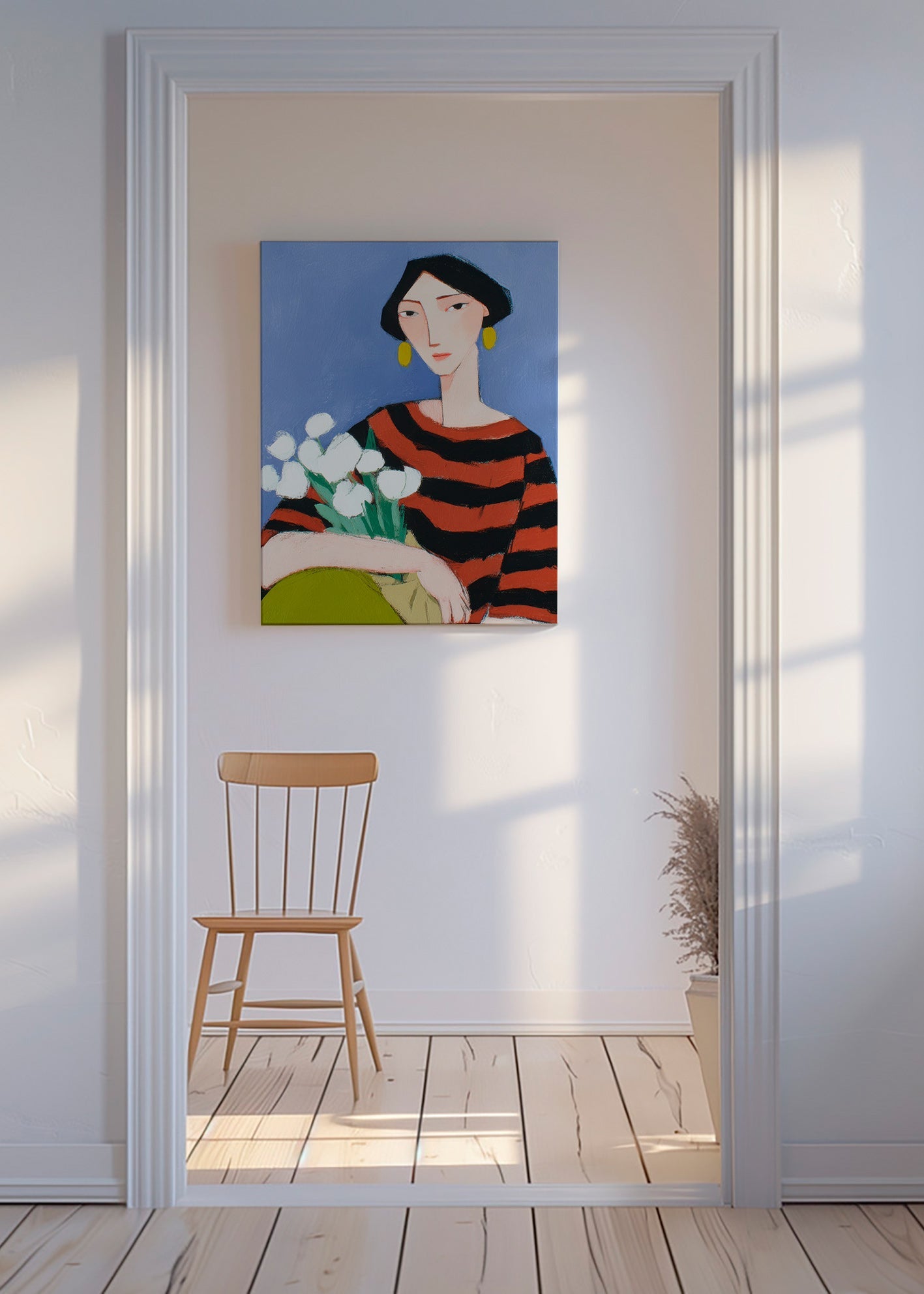 Illustratie vrouw met witte tulpen – Canvas