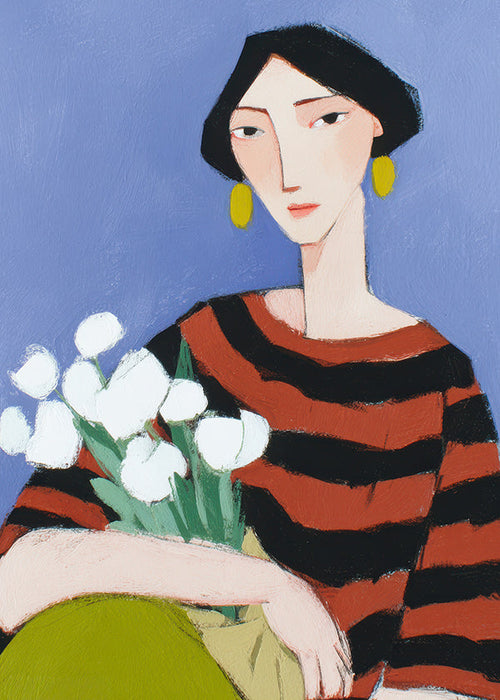 Illustratie vrouw met witte tulpen