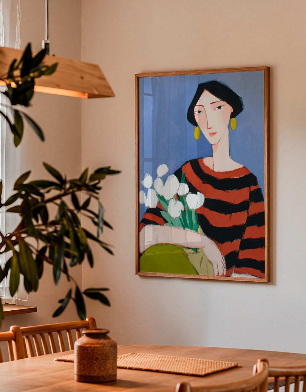 Illustratie vrouw met witte tulpen – Product1