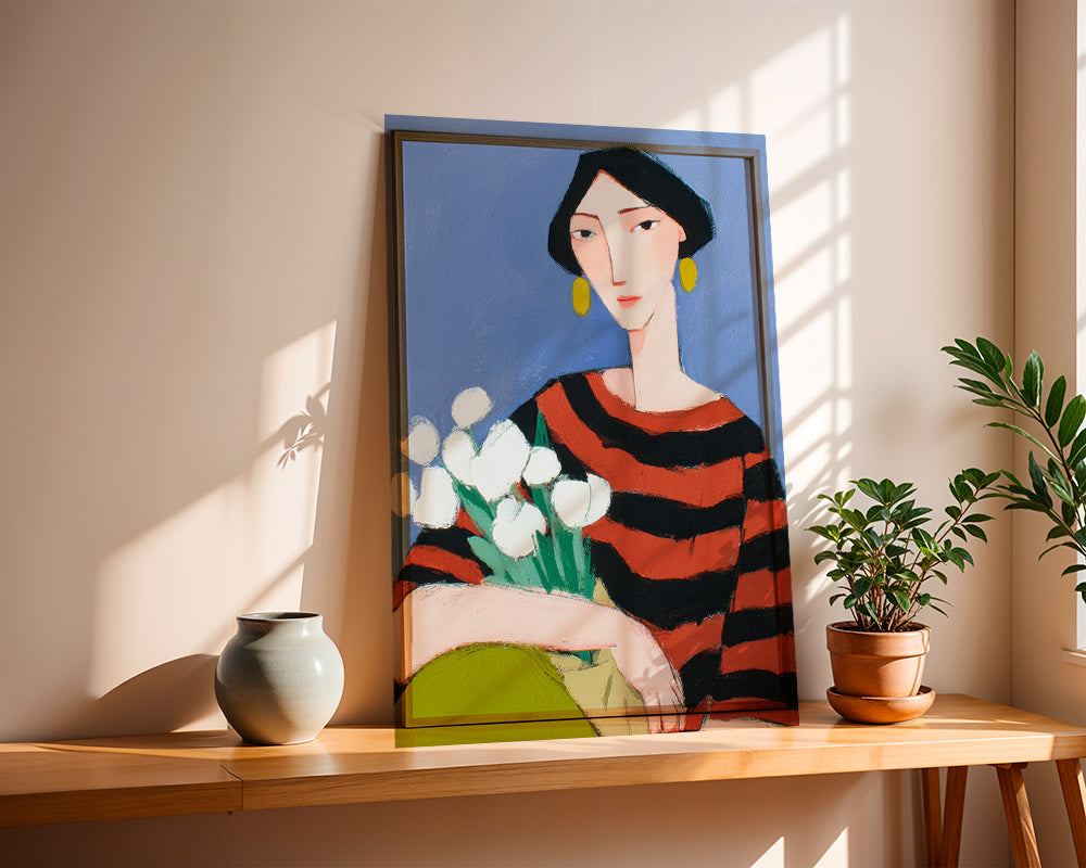 Illustratie vrouw met witte tulpen – Product3
