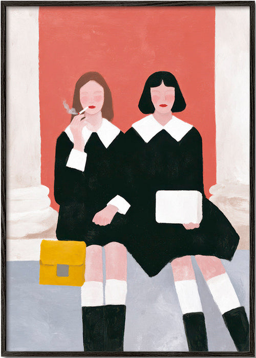 Illustratie van twee zittende figuren in retrostijl – Black Frame