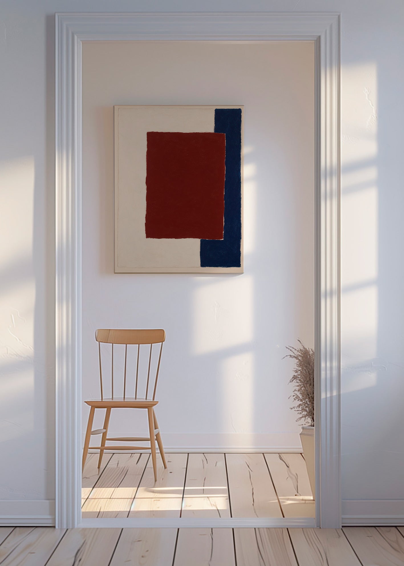 Abstract kunstwerk met bordeaux rechthoek – Canvas