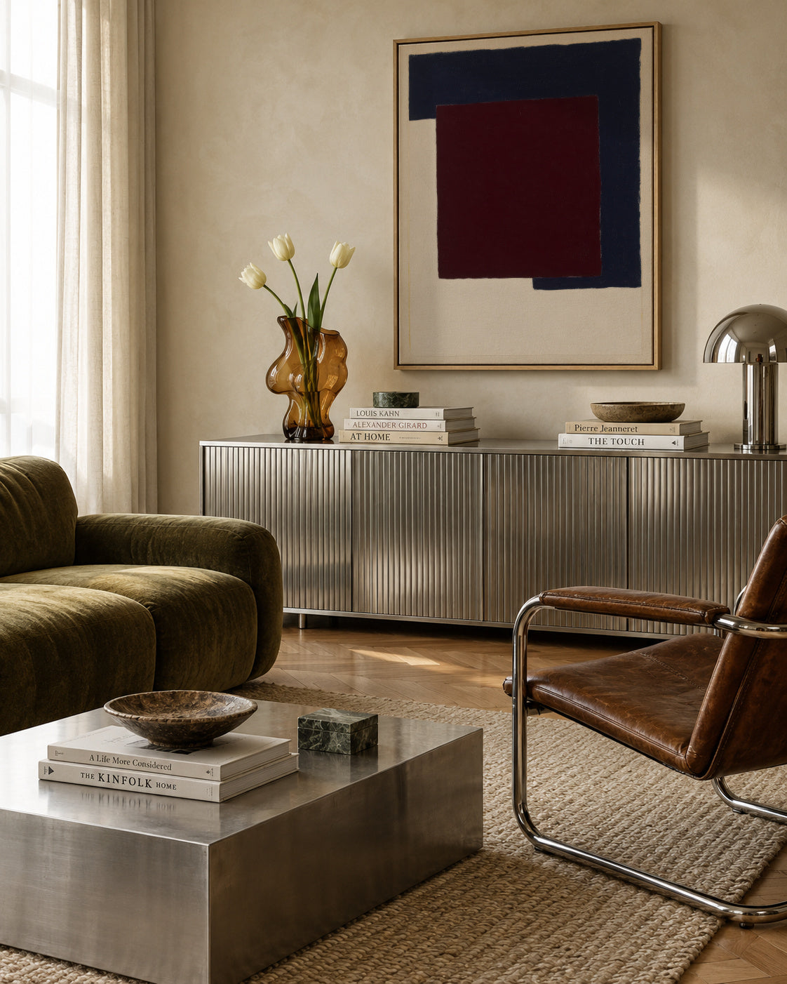 Burgundy Corner IV - Framed canvas in an interior
