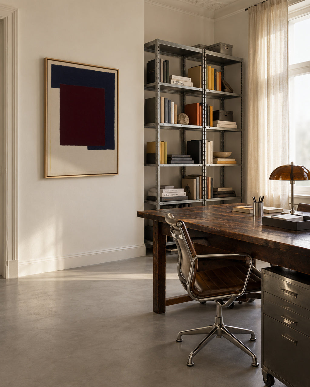 Burgundy Corner IV - Framed canvas in an interior