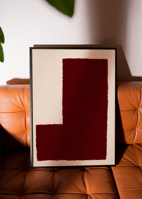 Abstract schilderij met groot bordeaux blok – Product1