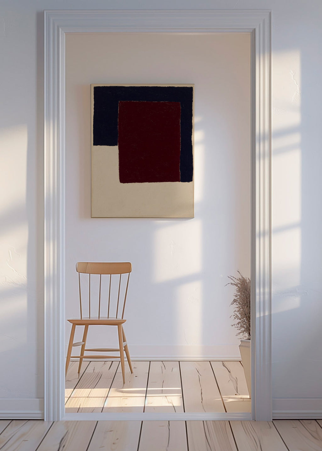 Abstract kunstwerk met bordeaux rechthoek – Canvas