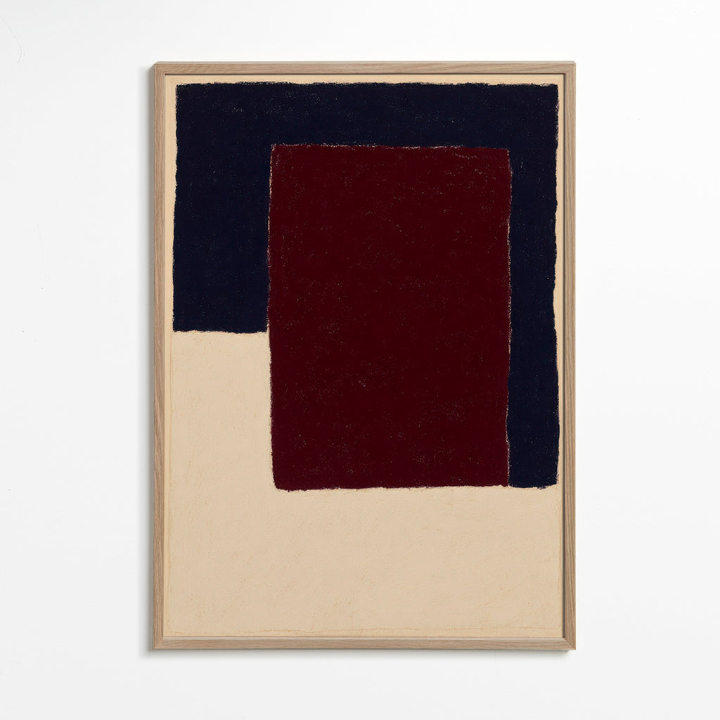 Abstract kunstwerk met bordeaux rechthoek – Oak Frame