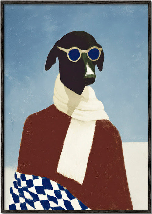 Poster hond met winter sjaal – Black Frame