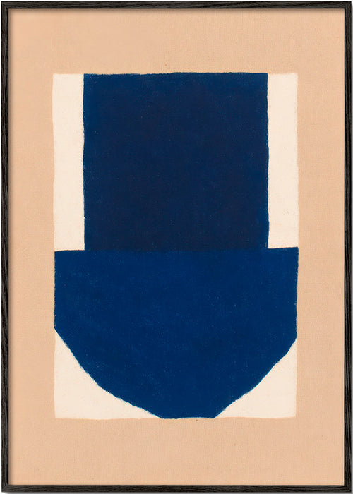Geometrisch schilderij met navy blok – Black Frame