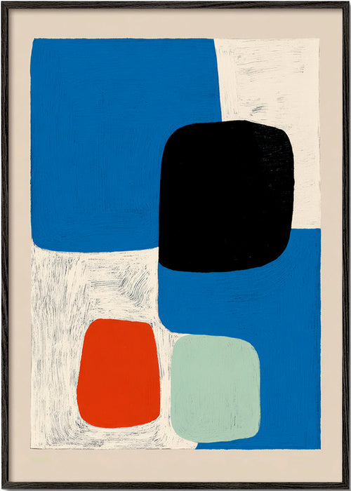 Abstract kunstwerk met blauwe vormen en zwart blok – Black Frame