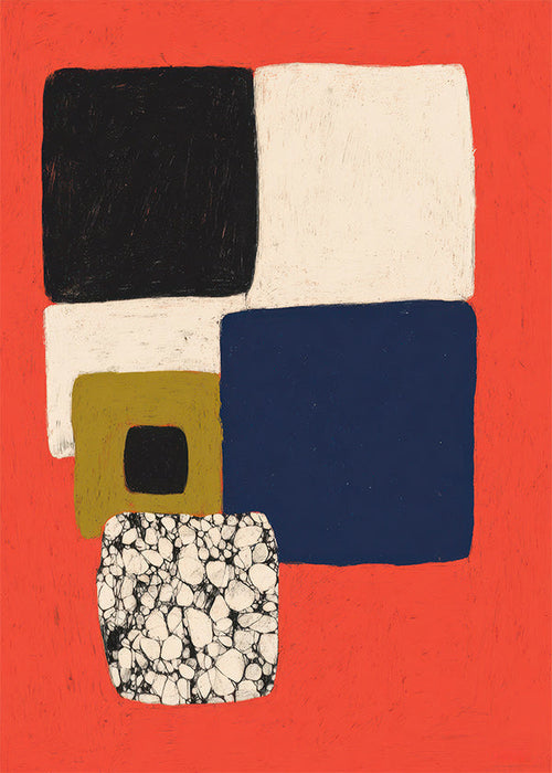 Geometrische poster met rood en blauw