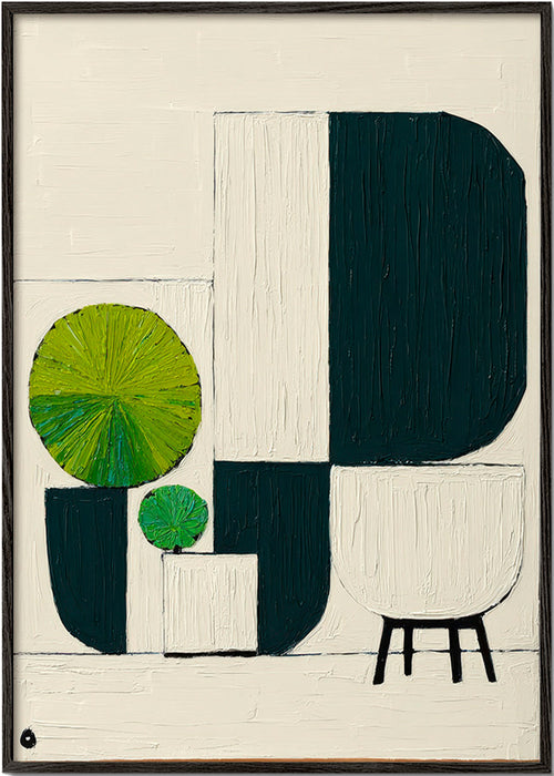 Botanische poster met geometrische bladmotieven – Black Frame