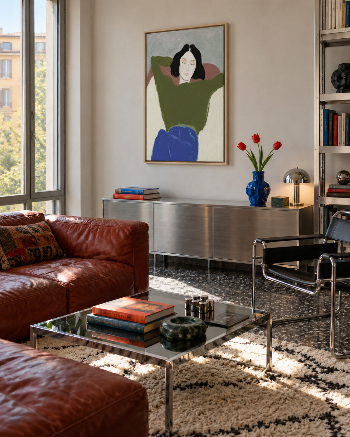 Reclining in Green - Framed canvas in an interior