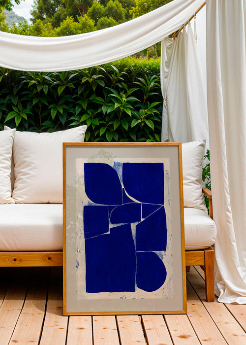 Geometrische kunst indigo blokcompositie – Product1