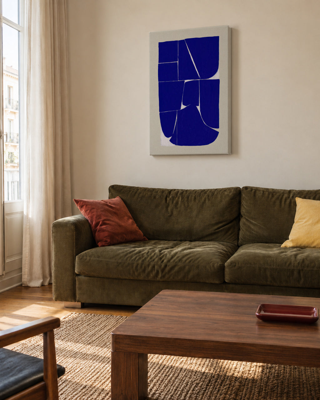 Indigo Mosaic III - Unframed canvas in an interior