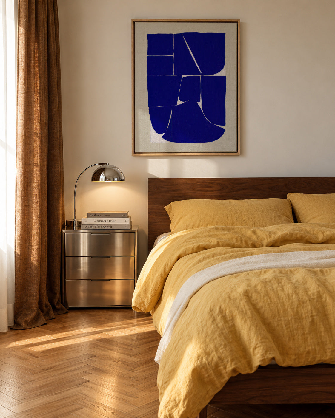 Indigo Mosaic III - Framed canvas in an interior
