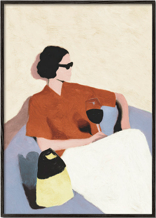 Keuken kunst vrouw met een wijnglas – Black Frame