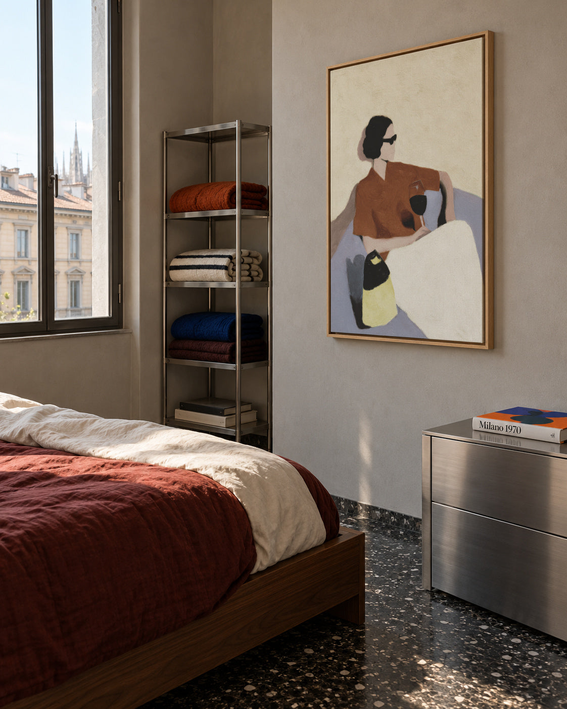 Golden Hour Sip - Framed canvas in an interior