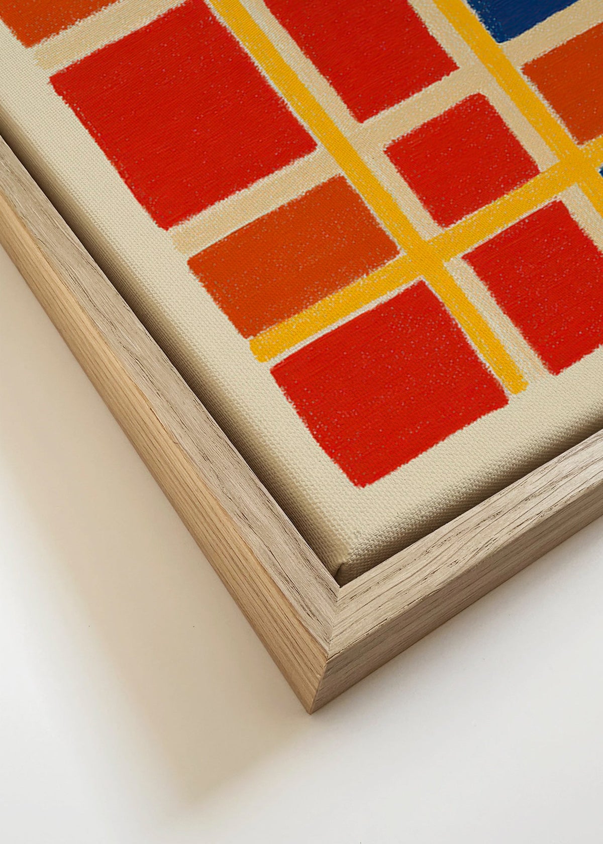Geometrische posterrooster met rode en blauwe vlakken – Canvas detail