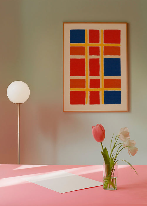 Geometrische posterrooster met rode en blauwe vlakken – Product1