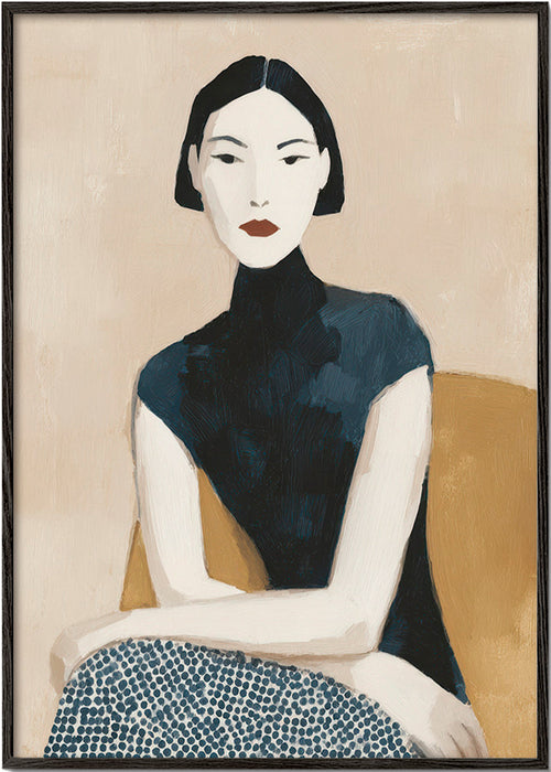 Illustratie portret vrouw met hoge kraag – Black Frame