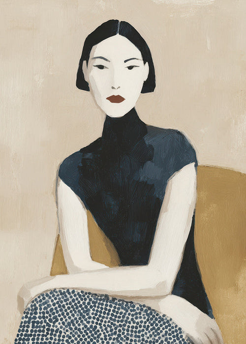 Illustratie portret vrouw met hoge kraag