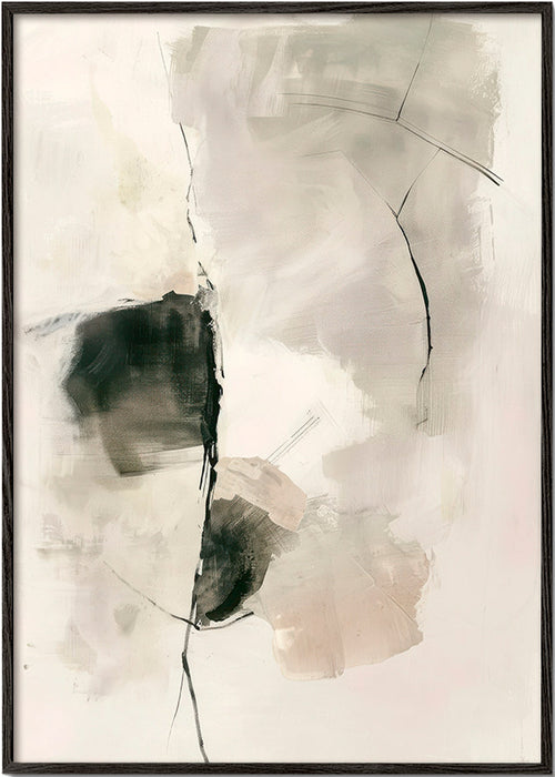 Abstracte kunst met neutrale penseelstreken – Black Frame